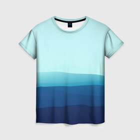 Женская футболка 3D с принтом Море в Тюмени, 100% полиэфир ( синтетическое хлопкоподобное полотно) | прямой крой, круглый вырез горловины, длина до линии бедер | арт | вектор | векторный рисунок | геометрические фигуры | геометрия | линии | море | небо | оттенки синего | рисунок | синий