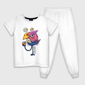 Детская пижама хлопок с принтом Светская птица в Тюмени, 100% хлопок |  брюки и футболка прямого кроя, без карманов, на брюках мягкая резинка на поясе и по низу штанин
 | градиент | коктейль | корона | попугай | птица