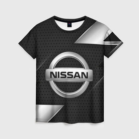 Женская футболка 3D с принтом NISSAN НИССАН МЕТАЛЛ в Тюмени, 100% полиэфир ( синтетическое хлопкоподобное полотно) | прямой крой, круглый вырез горловины, длина до линии бедер | auto | car | nissan | nissan qashqai | nissan skyline | nissan x trail | sport | steel | авто | альмера | железо. | кашкай | металл | нисан | ниссан | ноут | скайлайн | спорт | террано | трейл