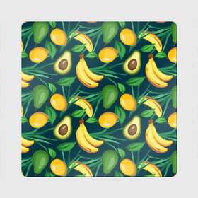 Магнит виниловый Квадрат с принтом Фрукты в Тюмени, полимерный материал с магнитным слоем | размер 9*9 см, закругленные углы | avokado | авокадо | бананы | лимоны | фрукты