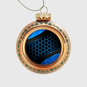 Стеклянный ёлочный шар с принтом 3D luxury blue 3Д СОТЫ и плиты в Тюмени, Стекло | Диаметр: 80 мм | Тематика изображения на принте: luxury | versace | vip | абстракция | версаче | вип | паттерн | роскошь | текстуры