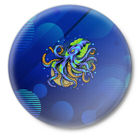 Значок с принтом Красочный Осьминог в Тюмени,  металл | круглая форма, металлическая застежка в виде булавки | краски | море | океан | осьминог | подводный мир | щупальцы
