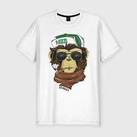 Мужская футболка хлопок Slim с принтом Cool обезьяна в Тюмени, 92% хлопок, 8% лайкра | приталенный силуэт, круглый вырез ворота, длина до линии бедра, короткий рукав | Тематика изображения на принте: кепка | крутая обезьяна | обезьяна | очки | смешная | шарф