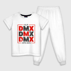 Детская пижама хлопок с принтом DMX R I P в Тюмени, 100% хлопок |  брюки и футболка прямого кроя, без карманов, на брюках мягкая резинка на поясе и по низу штанин
 | dmx | dog | earl simmons | hip hop | music | new york | rap | rapper | rip | ruff ryders | диэмикс | музыка | нью йорк | пёс | рэп | рэпер | хипхоп | эрл симмонс