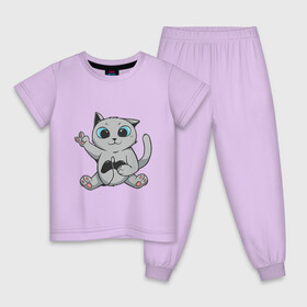 Детская пижама хлопок с принтом Британский кот геймер в Тюмени, 100% хлопок |  брюки и футболка прямого кроя, без карманов, на брюках мягкая резинка на поясе и по низу штанин
 | british | cat | cats | cute | gamer | kawaii | kitten | kitty | pussycat kawaii | британец | британская короткошерстная | джойстик | игрок | игрома | игры | консоль | котейка | котёнок | котик | котяра | кошечка | кошка | милота