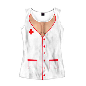 Женская майка 3D с принтом Халат медсестры в Тюмени, 100% полиэстер | круглая горловина, прямой силуэт, длина до линии бедра | аниме | врач | грудь | доктор | красный | крест | медик | медицинский | медсестрички | японская