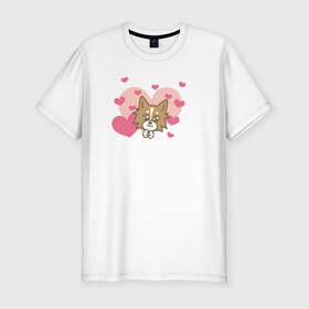Мужская футболка хлопок Slim с принтом Милая Собачка в Тюмени, 92% хлопок, 8% лайкра | приталенный силуэт, круглый вырез ворота, длина до линии бедра, короткий рукав | любовь | милая собачка | рисунок | сердечки | сердце | собака
