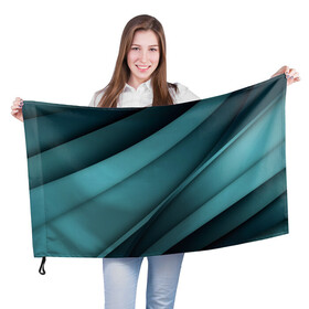Флаг 3D с принтом VUAL в Тюмени, 100% полиэстер | плотность ткани — 95 г/м2, размер — 67 х 109 см. Принт наносится с одной стороны | lines | бирюзовый | линии | полосатый | полосы