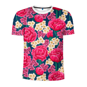 Мужская футболка 3D спортивная с принтом Поле роз в Тюмени, 100% полиэстер с улучшенными характеристиками | приталенный силуэт, круглая горловина, широкие плечи, сужается к линии бедра | арт | белые цветы | белый цветок | красный цветок | поле | поле цветов | рисунок | роза | розы | цветок | цветы