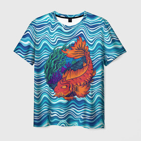 Мужская футболка 3D с принтом Fishing planet Огненная рыба в Тюмени, 100% полиэфир | прямой крой, круглый вырез горловины, длина до линии бедер | Тематика изображения на принте: fishing planet | волны | море | огненная рыба | река | рыба | рыбак | рыбалка | рыбка
