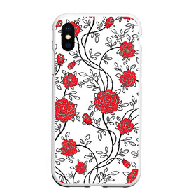 Чехол для iPhone XS Max матовый с принтом Куст роз в Тюмени, Силикон | Область печати: задняя сторона чехла, без боковых панелей | арт | красные цветы | красный цветок | куст | куст роз | кусты | листок | листья | поле | поле цветов | рисунок | роза | розы | цветок | цветы | шип | шипы
