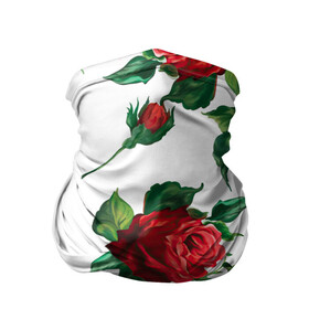 Бандана-труба 3D с принтом Розы в Тюмени, 100% полиэстер, ткань с особыми свойствами — Activecool | плотность 150‒180 г/м2; хорошо тянется, но сохраняет форму | арт | белая роза | белые розы | белые цветы | белый цветок | большие цветы | большой цветок | красная роза | красные розы | красные цветы | красный цветок | поле | поле цветов | рисунок | роза | розы