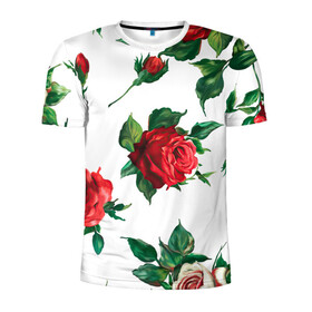 Мужская футболка 3D спортивная с принтом Розы в Тюмени, 100% полиэстер с улучшенными характеристиками | приталенный силуэт, круглая горловина, широкие плечи, сужается к линии бедра | арт | белая роза | белые розы | белые цветы | белый цветок | большие цветы | большой цветок | красная роза | красные розы | красные цветы | красный цветок | поле | поле цветов | рисунок | роза | розы