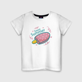 Детская футболка хлопок с принтом Сладкое лето в Тюмени, 100% хлопок | круглый вырез горловины, полуприлегающий силуэт, длина до линии бедер | ice cream | summer | лето | мороженка | эскимо