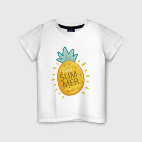 Детская футболка хлопок с принтом Сочное лето в Тюмени, 100% хлопок | круглый вырез горловины, полуприлегающий силуэт, длина до линии бедер | ananas | summer | ананас | лето | фрукты