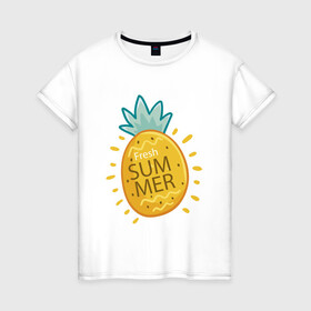 Женская футболка хлопок с принтом Сочное лето в Тюмени, 100% хлопок | прямой крой, круглый вырез горловины, длина до линии бедер, слегка спущенное плечо | ananas | summer | ананас | лето | фрукты