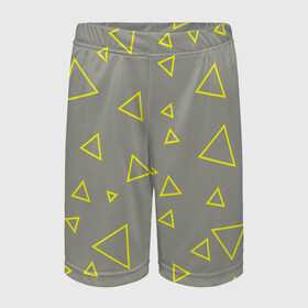 Детские спортивные шорты 3D с принтом Желтый и серый | Yellow & gray в Тюмени,  100% полиэстер
 | пояс оформлен широкой мягкой резинкой, ткань тянется
 | gray | triangle | yellow | желтый | серый | треугольник