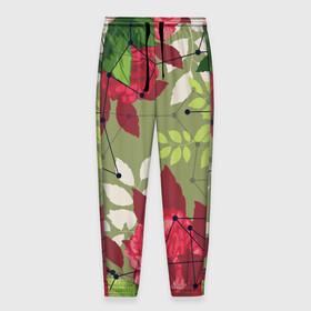 Мужские брюки 3D с принтом neuro flower в Тюмени, 100% полиэстер | манжеты по низу, эластичный пояс регулируется шнурком, по бокам два кармана без застежек, внутренняя часть кармана из мелкой сетки | green | листья | нейро сеть | паутина | природа | цветы