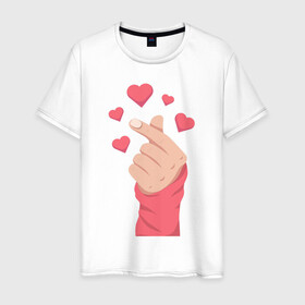 Мужская футболка хлопок с принтом Саранхэ в Тюмени, 100% хлопок | прямой крой, круглый вырез горловины, длина до линии бедер, слегка спущенное плечо. | k pop | любовь | рука парня | саранхэ | сердце