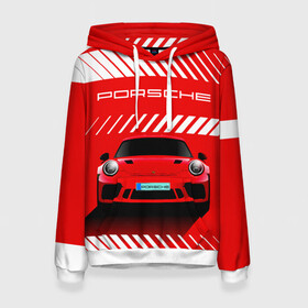 Женская толстовка 3D с принтом PORSCHE / ПОРШЕ / RED STYLE в Тюмени, 100% полиэстер  | двухслойный капюшон со шнурком для регулировки, мягкие манжеты на рукавах и по низу толстовки, спереди карман-кенгуру с мягким внутренним слоем. | Тематика изображения на принте: 911 | auto | carrera | cayenne | macan | porsche | sportcar | taycan | автомобиль | градиент. | каен | карера | красный | макан | полосы | порш | порше | спорт | спорткар | тайкан