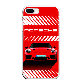 Чехол для iPhone 7Plus/8 Plus матовый с принтом PORSCHE / ПОРШЕ / RED STYLE в Тюмени, Силикон | Область печати: задняя сторона чехла, без боковых панелей | 911 | auto | carrera | cayenne | macan | porsche | sportcar | taycan | автомобиль | градиент. | каен | карера | красный | макан | полосы | порш | порше | спорт | спорткар | тайкан