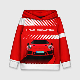 Детская толстовка 3D с принтом PORSCHE / ПОРШЕ / RED STYLE в Тюмени, 100% полиэстер | двухслойный капюшон со шнурком для регулировки, мягкие манжеты на рукавах и по низу толстовки, спереди карман-кенгуру с мягким внутренним слоем | 911 | auto | carrera | cayenne | macan | porsche | sportcar | taycan | автомобиль | градиент. | каен | карера | красный | макан | полосы | порш | порше | спорт | спорткар | тайкан