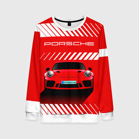 Женский свитшот 3D с принтом PORSCHE / ПОРШЕ / RED STYLE в Тюмени, 100% полиэстер с мягким внутренним слоем | круглый вырез горловины, мягкая резинка на манжетах и поясе, свободная посадка по фигуре | Тематика изображения на принте: 911 | auto | carrera | cayenne | macan | porsche | sportcar | taycan | автомобиль | градиент. | каен | карера | красный | макан | полосы | порш | порше | спорт | спорткар | тайкан