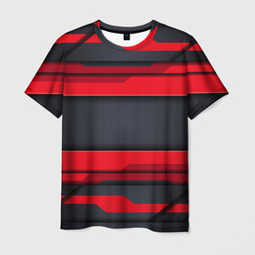 Мужская футболка 3D с принтом Red and Black 3D abstract в Тюмени, 100% полиэфир | прямой крой, круглый вырез горловины, длина до линии бедер | luxury | versace | vip | абстракция | версаче | вип | паттерн | роскошь | текстуры