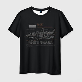Мужская футболка 3D с принтом White Shark Белая акула в Тюмени, 100% полиэфир | прямой крой, круглый вырез горловины, длина до линии бедер | Тематика изображения на принте: 3d | 3д | акула | белая акула | конструкция | проекция | рыба