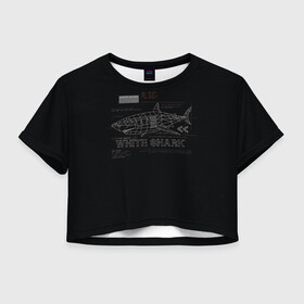 Женская футболка Crop-top 3D с принтом White Shark Белая акула в Тюмени, 100% полиэстер | круглая горловина, длина футболки до линии талии, рукава с отворотами | 3d | 3д | акула | белая акула | конструкция | проекция | рыба