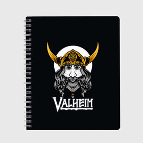 Тетрадь с принтом Valheim Viking в Тюмени, 100% бумага | 48 листов, плотность листов — 60 г/м2, плотность картонной обложки — 250 г/м2. Листы скреплены сбоку удобной пружинной спиралью. Уголки страниц и обложки скругленные. Цвет линий — светло-серый
 | Тематика изображения на принте: fantasy | mmo | valheim | valve | валхейм | вальхейм | викинги | выживалка | игра | королевская битва | ммо | ролевая игра | фэнтази