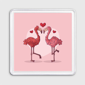 Магнит 55*55 с принтом Влюбленные Фламинго в Тюмени, Пластик | Размер: 65*65 мм; Размер печати: 55*55 мм | Тематика изображения на принте: love | любовь | птицы | сердца | фламинго