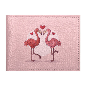 Обложка для студенческого билета с принтом Влюбленные Фламинго в Тюмени, натуральная кожа | Размер: 11*8 см; Печать на всей внешней стороне | love | любовь | птицы | сердца | фламинго