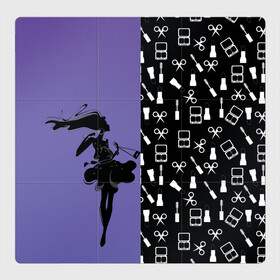 Магнитный плакат 3Х3 с принтом Косметичка в Тюмени, Полимерный материал с магнитным слоем | 9 деталей размером 9*9 см | визажистам | девушка. тушь | ножницы | помада | тени