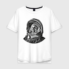 Мужская футболка хлопок Oversize с принтом Поехали Ю.Г. в Тюмени, 100% хлопок | свободный крой, круглый ворот, “спинка” длиннее передней части | moon | арт | гагарин | день космонавтики | звезды | космонавт | космос | лого | луна | небо | планеты