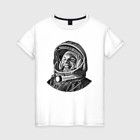 Женская футболка хлопок с принтом Поехали Ю.Г. в Тюмени, 100% хлопок | прямой крой, круглый вырез горловины, длина до линии бедер, слегка спущенное плечо | moon | арт | гагарин | день космонавтики | звезды | космонавт | космос | лого | луна | небо | планеты