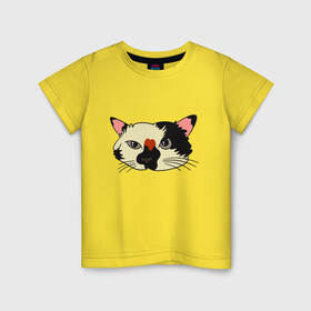 Детская футболка хлопок с принтом Милая мордочка сердитого кота в Тюмени, 100% хлопок | круглый вырез горловины, полуприлегающий силуэт, длина до линии бедер | art | cat | cat face | cats | cute | grumpy | home | kawaii | kitten | kitty | pussycat | арт | кавайи | котейка | котёнок | котик | котяра | кошечка | кошка | лицо | милота | моська | рисунок | смешные животные | сны | сон | устав
