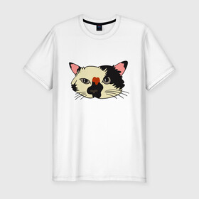 Мужская футболка хлопок Slim с принтом Милая мордочка сердитого кота в Тюмени, 92% хлопок, 8% лайкра | приталенный силуэт, круглый вырез ворота, длина до линии бедра, короткий рукав | art | cat | cat face | cats | cute | grumpy | home | kawaii | kitten | kitty | pussycat | арт | кавайи | котейка | котёнок | котик | котяра | кошечка | кошка | лицо | милота | моська | рисунок | смешные животные | сны | сон | устав