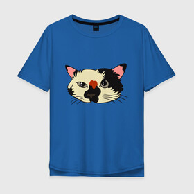 Мужская футболка хлопок Oversize с принтом Милая мордочка сердитого кота в Тюмени, 100% хлопок | свободный крой, круглый ворот, “спинка” длиннее передней части | art | cat | cat face | cats | cute | grumpy | home | kawaii | kitten | kitty | pussycat | арт | кавайи | котейка | котёнок | котик | котяра | кошечка | кошка | лицо | милота | моська | рисунок | смешные животные | сны | сон | устав