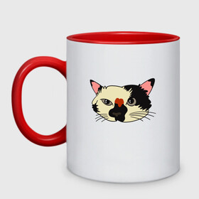 Кружка двухцветная с принтом Милая мордочка сердитого кота в Тюмени, керамика | объем — 330 мл, диаметр — 80 мм. Цветная ручка и кайма сверху, в некоторых цветах — вся внутренняя часть | Тематика изображения на принте: art | cat | cat face | cats | cute | grumpy | home | kawaii | kitten | kitty | pussycat | арт | кавайи | котейка | котёнок | котик | котяра | кошечка | кошка | лицо | милота | моська | рисунок | смешные животные | сны | сон | устав