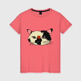 Женская футболка хлопок с принтом Милая мордочка сердитого кота в Тюмени, 100% хлопок | прямой крой, круглый вырез горловины, длина до линии бедер, слегка спущенное плечо | art | cat | cat face | cats | cute | grumpy | home | kawaii | kitten | kitty | pussycat | арт | кавайи | котейка | котёнок | котик | котяра | кошечка | кошка | лицо | милота | моська | рисунок | смешные животные | сны | сон | устав