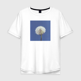 Мужская футболка хлопок Oversize с принтом Одуванчик на фоне неба в Тюмени, 100% хлопок | свободный крой, круглый ворот, “спинка” длиннее передней части | Тематика изображения на принте: весна | минимализм | небо | одуванчик | цветы