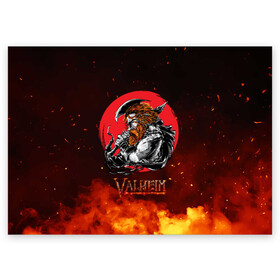 Поздравительная открытка с принтом Valheim огненный викинг в Тюмени, 100% бумага | плотность бумаги 280 г/м2, матовая, на обратной стороне линовка и место для марки
 | fantasy | mmo | valheim | valve | валхейм | вальхейм | викинги | выживалка | игра | королевская битва | ммо | ролевая игра | фэнтази