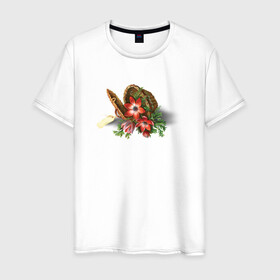 Мужская футболка хлопок с принтом Цветы в корзине в Тюмени, 100% хлопок | прямой крой, круглый вырез горловины, длина до линии бедер, слегка спущенное плечо. | корзина | растение | рисунок | цветы | цветы в корзине