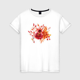Женская футболка хлопок с принтом Сказочный Букет в Тюмени, 100% хлопок | прямой крой, круглый вырез горловины, длина до линии бедер, слегка спущенное плечо | букет | листья | растение | рисунок | сказочный букет | цветы