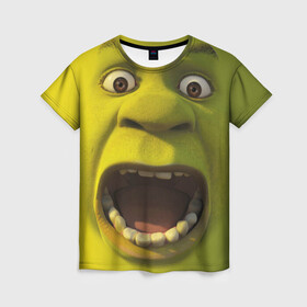 Женская футболка 3D с принтом Shrek Шрек в Тюмени, 100% полиэфир ( синтетическое хлопкоподобное полотно) | прямой крой, круглый вырез горловины, длина до линии бедер | 20 | 4к | boots | cat | donkey | fiona | green | in | me | meme | memes | once | shrek | somebody | told | в | зеленый | кот | лет | мем | мемы | мульт | мультфильм | огр | огры | осел | сапогах | фиона | шрек