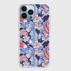 Чехол для iPhone 13 Pro Max с принтом Карпы КОИ и цветки Лотоса в Тюмени,  |  | flowers | japan | japan koi | japanese | koi fish | lotus | pattern | большие глаза | декоративные рыбки | животные | карп | карпы | паттерн | разноцветные рыбки | рыбки | сазан | сазаны | символ жизни | узор из рыб | цветы