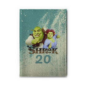 Обложка для автодокументов с принтом Shrek в Тюмени, натуральная кожа |  размер 19,9*13 см; внутри 4 больших “конверта” для документов и один маленький отдел — туда идеально встанут права | Тематика изображения на принте: dreamworks | shrek | арт | лого | мультфильм | постер | шрек