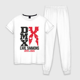 Женская пижама хлопок с принтом DMX (1970-2021) в Тюмени, 100% хлопок | брюки и футболка прямого кроя, без карманов, на брюках мягкая резинка на поясе и по низу штанин | dmx | dog | earl simmons | hip hop | music | new york | rap | rapper | rip | ruff ryders | диэмикс | музыка | нью йорк | пёс | рэп | рэпер | хипхоп | эрл симмонс