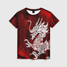 Женская футболка 3D с принтом Chinese Dragon в Тюмени, 100% полиэфир ( синтетическое хлопкоподобное полотно) | прямой крой, круглый вырез горловины, длина до линии бедер | китайский дракон | монстр | силуэт | символ добра | тату | ящерица